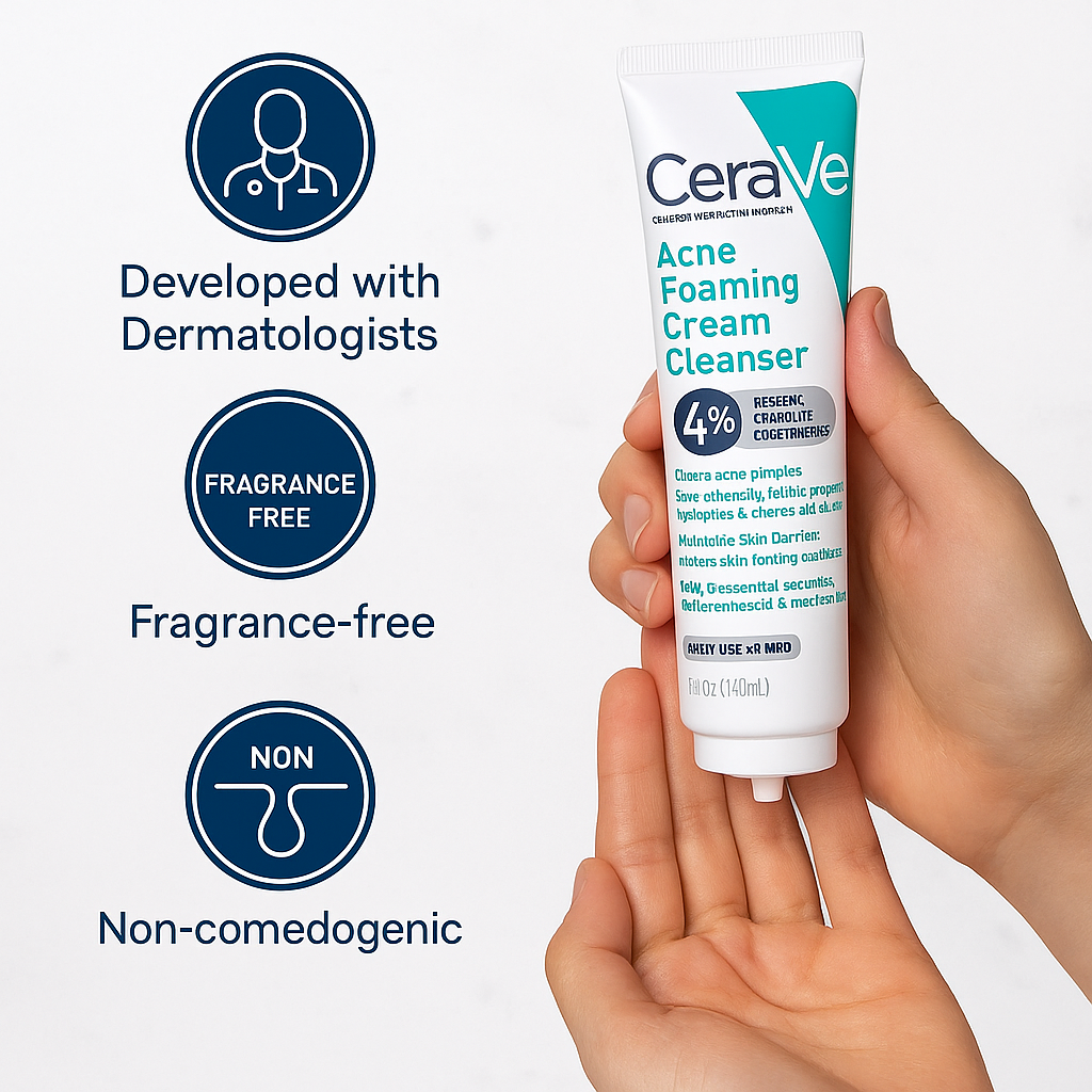 CeraVe Acne Foaming Cleanser 120ml – 4% Benzoyl Peroxide Face Wash