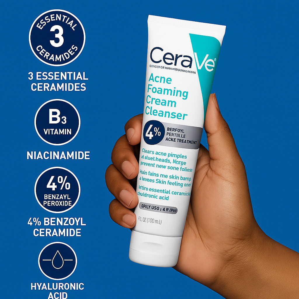 CeraVe Acne Foaming Cleanser 120ml – 4% Benzoyl Peroxide Face Wash