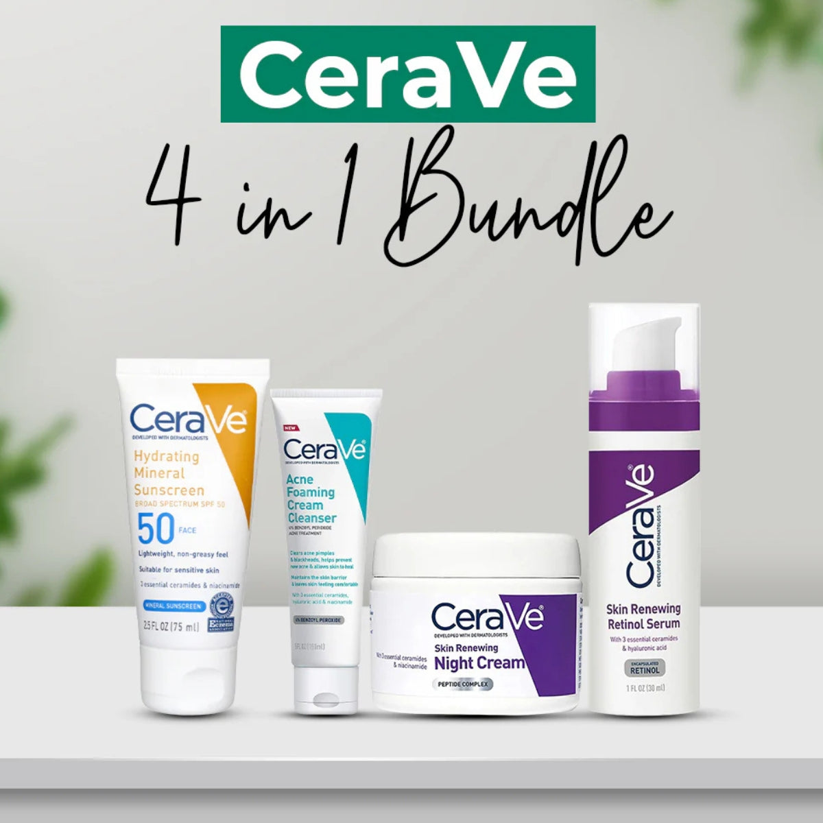 CeraVe 4-in-1 Skincare Kit – Cleanser, Serum, Cream & Sunblock